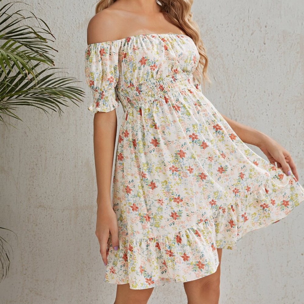 MATERNITY Pink Floral Off Shoulder Ruffle Dress - Picture 4 of 4
